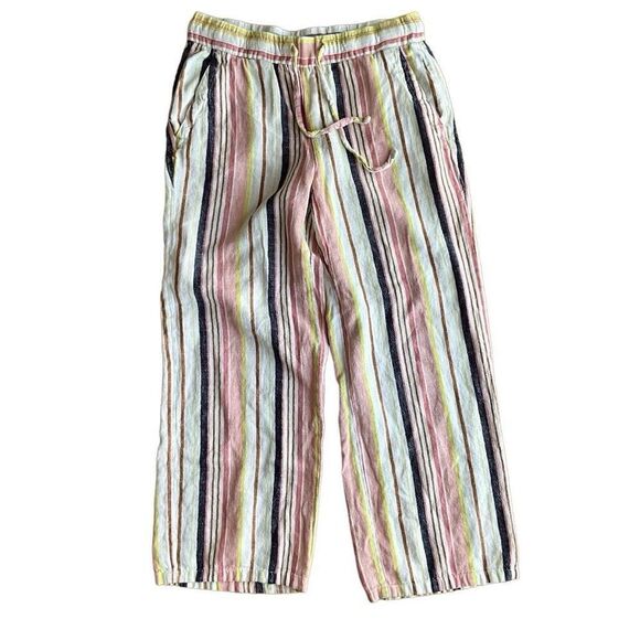 Old Navy Womens High Rise Wide Leg Linen Blend Pull-On Pants Multi-Striped Sz S - Picture 1 of 9